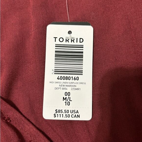 NEW TORRID Women's Midi Swiss Linen Wrap Surplice Dress size M/L - Picture 10 of 12